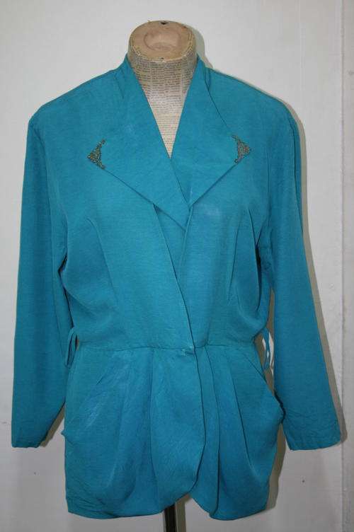 Vintage Turquoise Suit Jacket with Matching Skirt  - Size:36 Bust:104cm Waist:88cm