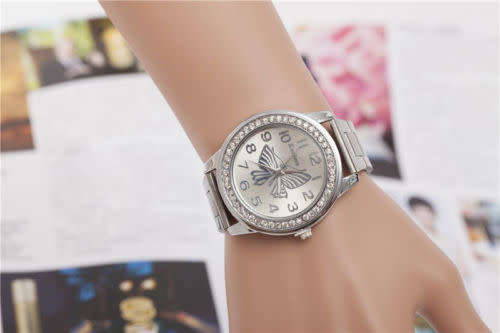 Fashion Stainless Steel Crystal Butterfly Analog Womens Watch