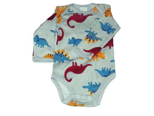 RETAIL PRICE: R 299  "Dinosaur" Long Sleeve Baby Grow 3 - 6 Months GREY
