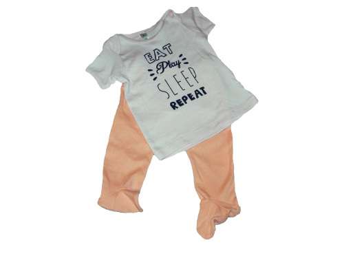 RETAIL PRICE: R 299 "Eat, play, sleep, repeat" Long Sleeve Baby Grow 6 - 12 Months PEACH AND PINK