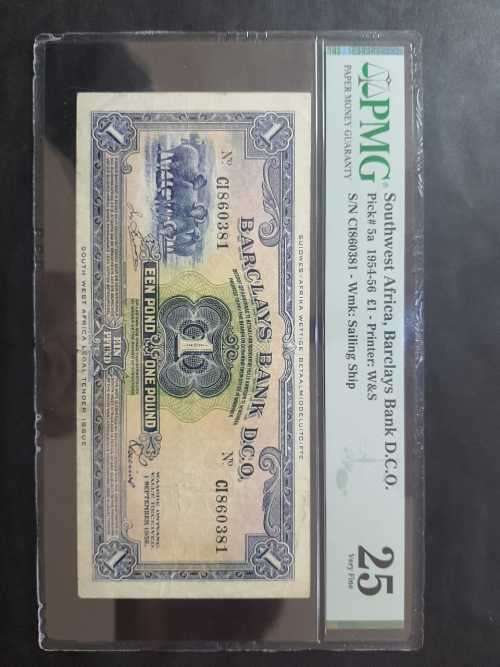 1954-1956 Southwest Africa Barclays Bank D.C.O 1 Pound