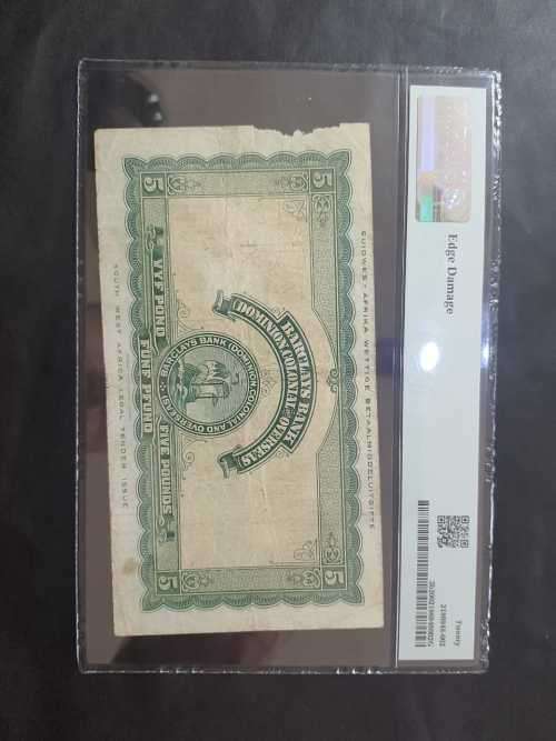 1942-1949 Southwest Africa Barclays Bank 5 Pound