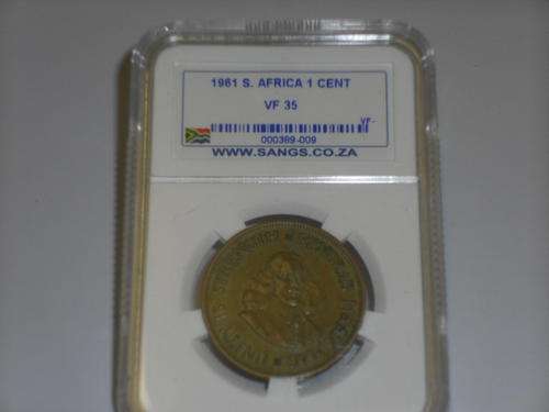 1961 South Africa 1 Cent Coin - Graded VF35 VF - / WOW WHAT A GRADE