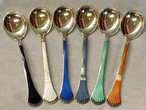 Norway Silver and Enamel Teaspoons, stamped Khestenes