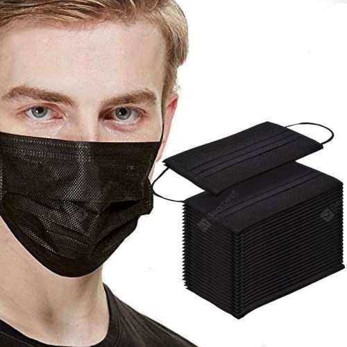 BLACK DISPOSABLE FACE MASK (Pack of 50)