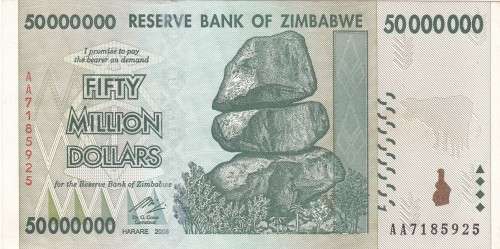 50 MILLION DOLLARS Zimbabwe Note
