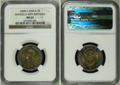 10 x 2008 MANDELA "90th BIRTHDAY" R5 COIN - ~NGC GRADED MS64~ WORLD CENSUS 4243