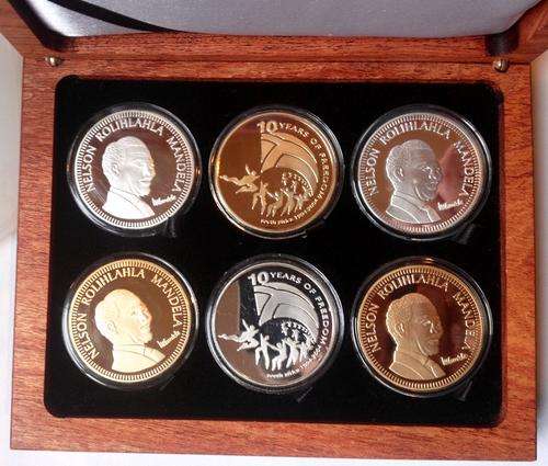 1994-2004 Nelson Mandela Commemorative Medallion Set of 6 - 24ct Gold & Silver Plated