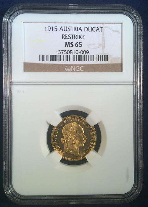 Austria 1915 Gold Ducat Restrike NGC MS-65 (AGW = 0.1107 oz.)