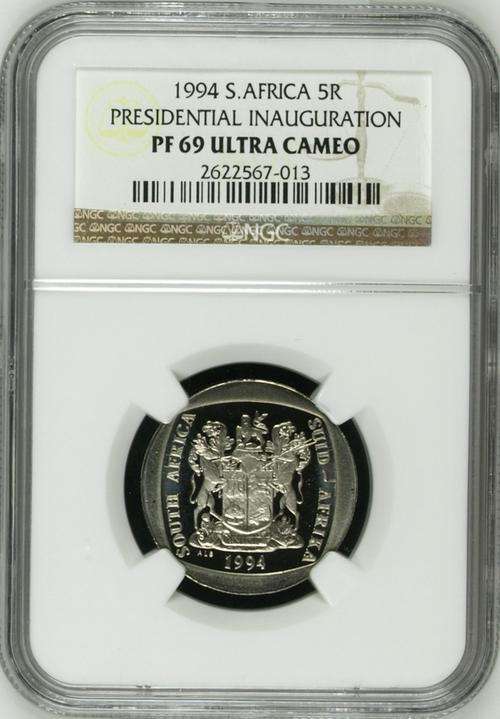 1994 Mandela Presidential Inauguration R5 Coin - NGC Proof 69 Ultra Cameo - 2 Up for Bid
