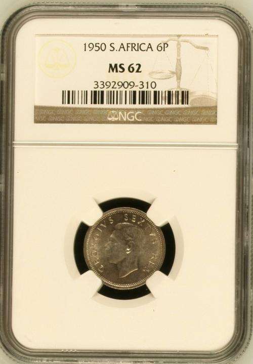 1950 South Africa 6P (SIX PENCE) Queen Elizabeth II  NGC Graded MS-62