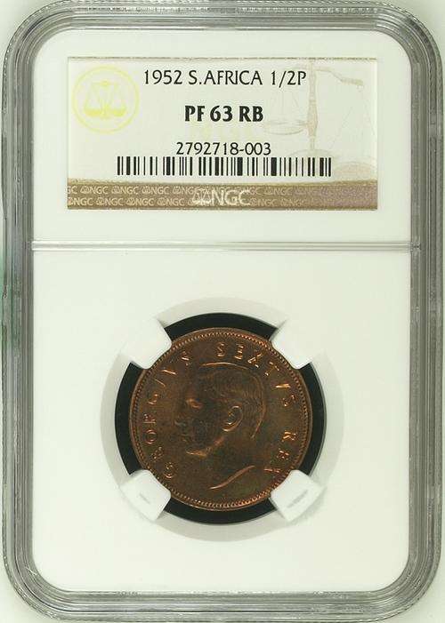 1952 NGC PROOF 63RB South Africa 1/2p - Halfpenny