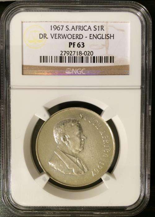 South Africa 1967 S1R Silver w/ ENGLISH NGC GRADED PF63 SUPER RARE!!!! LESS THAN 20 EXIST!!!