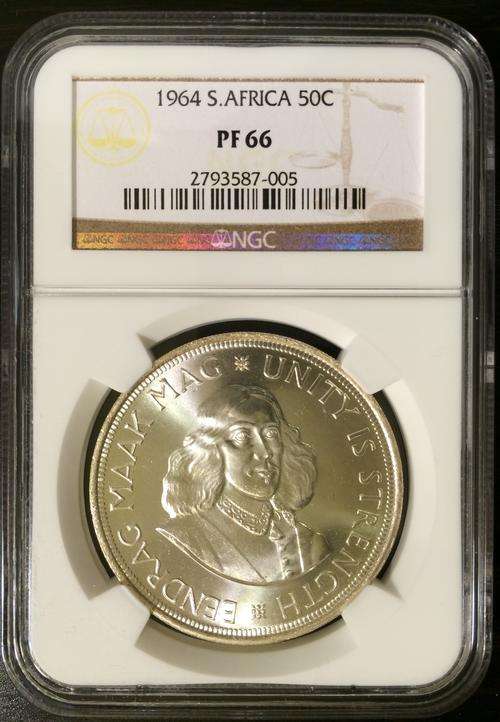South Africa 1964 50c Silver NGC GRADED PF66 PROBLEM FREE COIN - 3 UP FOR BID!!! PR