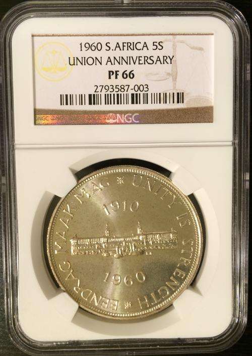 South Africa 1960 5S UNION ANNIVERSARY ~ NGC Graded Proof 66 ~