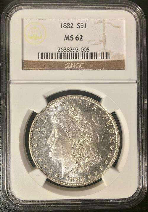1882 SILVER AMERICAN MORGAN DOLLAR "Cowboy Currency" - NGC GRADED MS62-