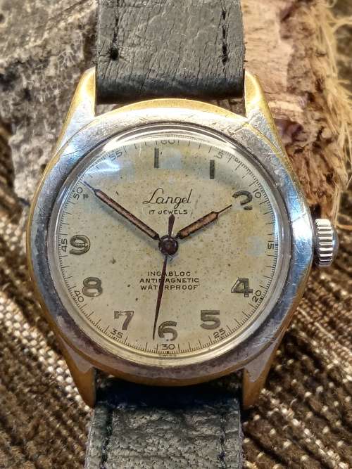 Langel wrist watch manual wind 31mm ex crown WORKING