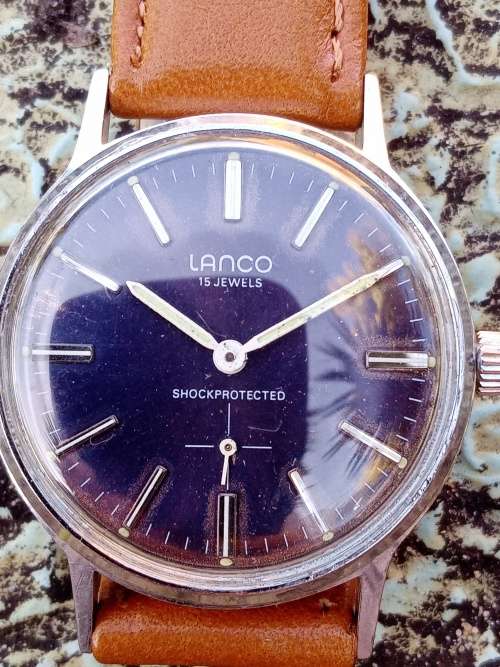 Lanco manual wind wrist watch unbelievable purple dial 33mm ex crown WORKING
