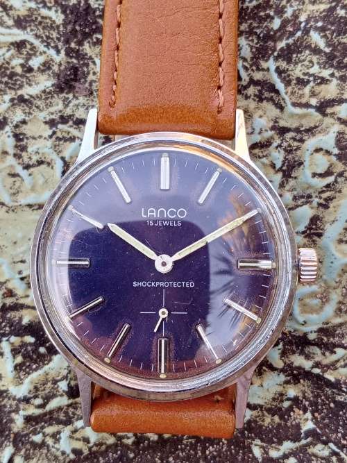 Lanco manual wind wrist watch unbelievable purple dial 33mm ex crown WORKING