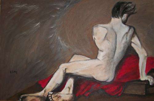 "Nude Man" Oil on Canvas Painting (91cm x 61cm) by E.S.Hoy