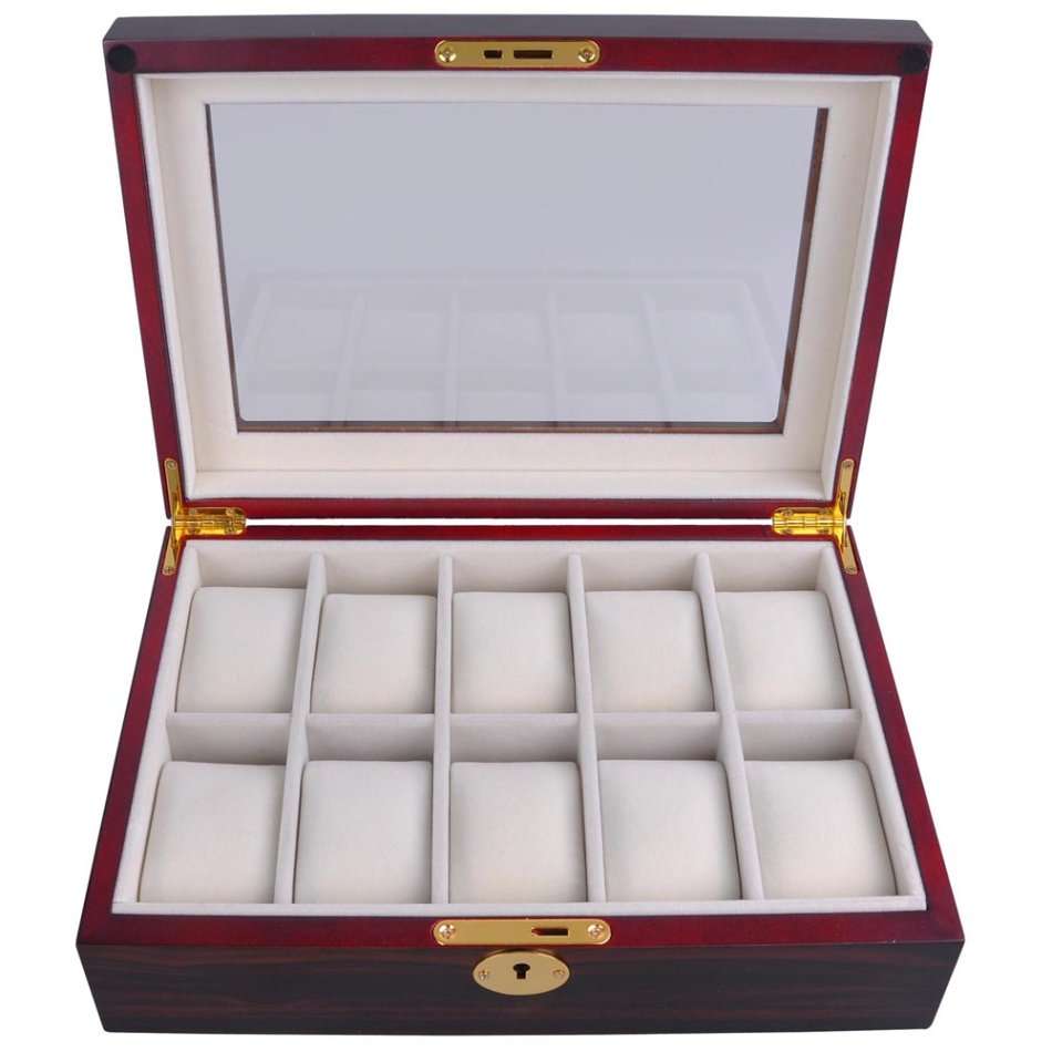 *LOCAL STOCK* Elegant Cherry Wood 10 Grid Watch Display Collection Case Jewelry Storage Organizer