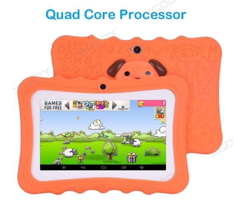 Kids Educational Tablet 7'' Android4.4 Case Bundle Dual Camera 1.5Ghz Wi-Fi Quad Core 8GB