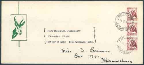 South Africa 1961 Definitive Issue llustrated 1c Balck Wildebeest First Day Cover