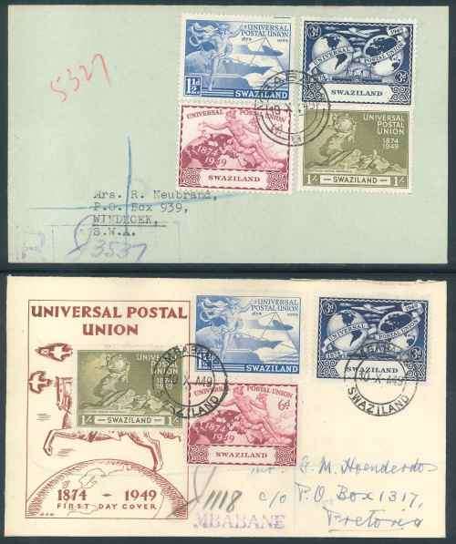 Swaziland 1949 KGVI UPU Anniversary First Day Covers x (2)