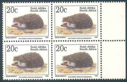 South Africa 1997 Sixth Definitive Issue marginal Block of 20c stamps with Dropped Name Variety (**)