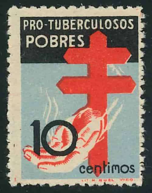 Spain 1937 Anti Tuberculosis Fund 10c blue and black stamp (**)