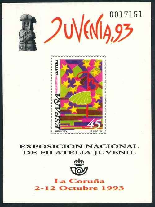 Spain 1993 Scarce "Juvenia 93" Exhibition Imperforate Proof Miniature Sheet (**)