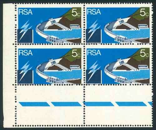 South Africa 1972 "Verwoerd Dam" 5c corner Block with Perf Shift Variety (**)
