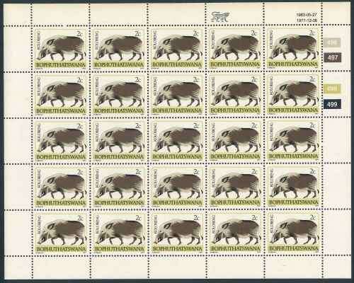 Bophuthatswana 1983 Definitive Reprint Sheet of (25) x 2c "Bush Pig" stamps (SACC 6b) (**)