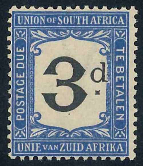 South Africa 1926 Postage Due 3d black and blue stamp (SACC D15) (**)