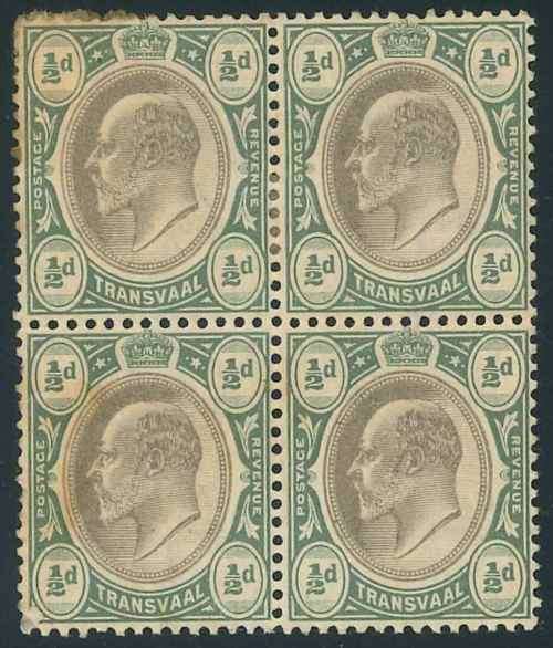 Transvaal 1902 King Edward VII Block of (4) x 1/2d stamps (SACC 250) (*)