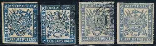 Transvaal 1869/77 used 6d blue stamps x (4) - Forgeries ???