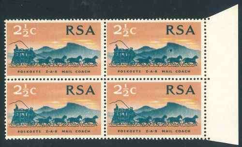 South Africa 1969 "ZAR Anniversary" 2 1/2c Block of stamps with Variety (Swiss Paper)