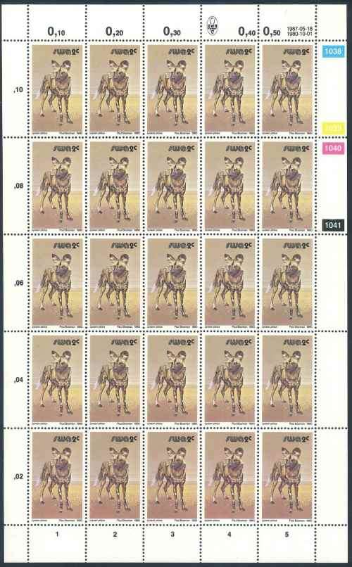 SWA 1987 Wildlife Definitive Reprint 2c Sheet of Hunting Dog stamps (**)