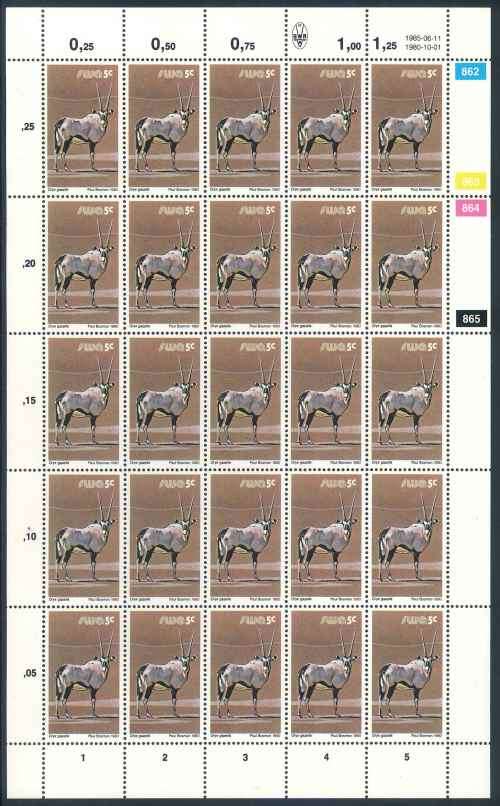 SWA 1985 Wildlife Definitive Reprint 5c Sheet of Gemsbok stamps (**)