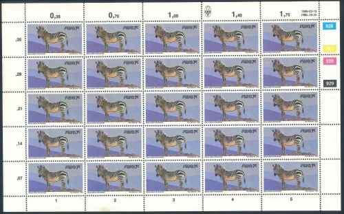 SWA 1986 Wildlife Definitive Reprint 7c Sheet of Mountain Zebra stamps (**)