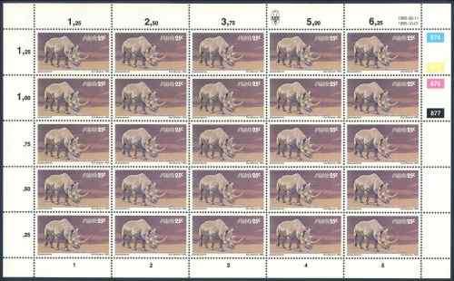 SWA 1985 Wildlife Definitive Reprint 25c Sheet of Black Rhino stamps (**)