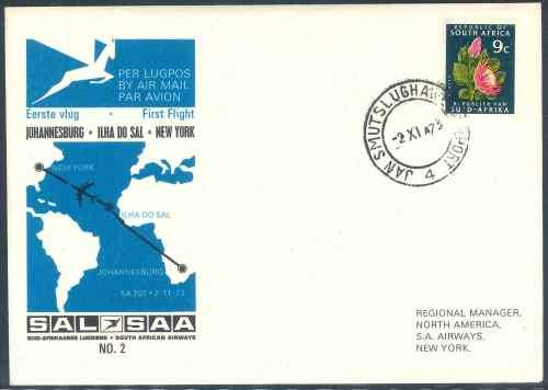 South African Airways 1973 Scarce First Flight Cover Number 2b
