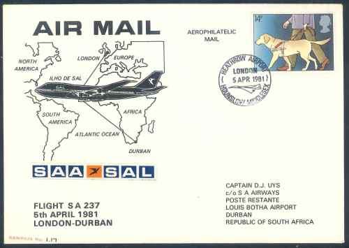 South Africa 1981 KEMPAIR Number 1.17 "SAA" Boeing 747 SP First Flight Cover