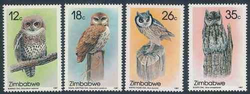 Zimbabwe 1987 Owls set of (4) x stamps (SG 710 - 713) (**)