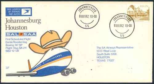 South African Airways 1982 First Flight Covers Number 37 with different arrival Cachets x (3)