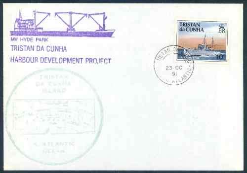 Tristan Da Cunha 1991 "Harbour Development Project" Covers x (3) - All franked with different stamps