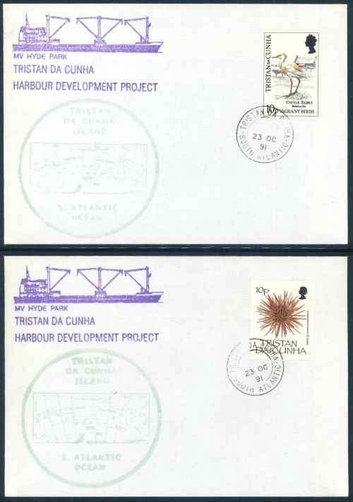Tristan Da Cunha 1991 "Harbour Development Project" Covers x (3) - All franked with different stamps
