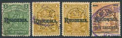 Rhodesia BSAC 1909 used Overprinted stamps x (4)