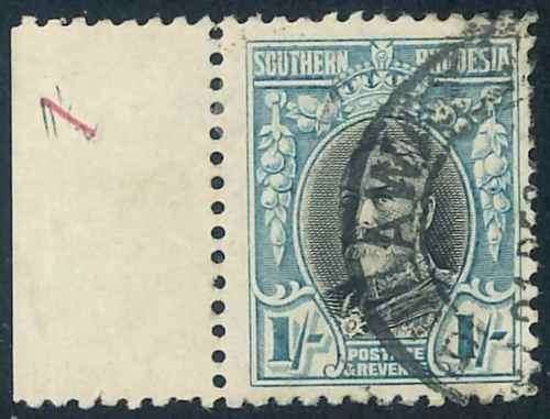 Southern Rhodesia 1931 KGV Field Marshal used marginal 1 shilling stamp (SACC 25)
