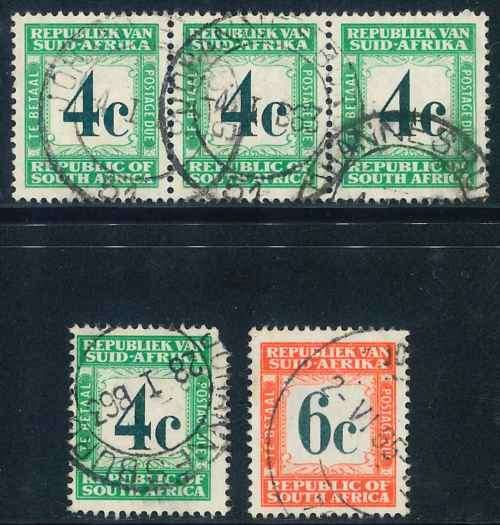 South Africa 1961 used Postage Due stamps x (5)